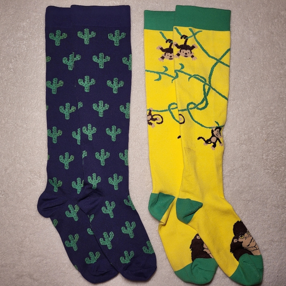 Colorful Cactus and Monkey Compression Stockings, Unisex